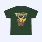 The Pikadolf Shirt is a green t-shirt showcasing a cartoon character inspired by Greek architecture, combining playful style with classical design.