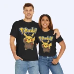 A man and woman posing for a picture, with the man wearing a stylish Pikadolf Shirt.