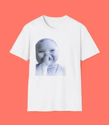 AI Baby Holding Laugh Meme Shirt – Playful Graphic Tee in Blue