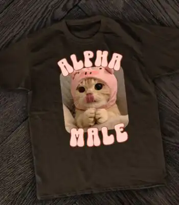 Alpha Male Funny Cat Meme T-shirt – Goofy Ironic Unisex Tee
