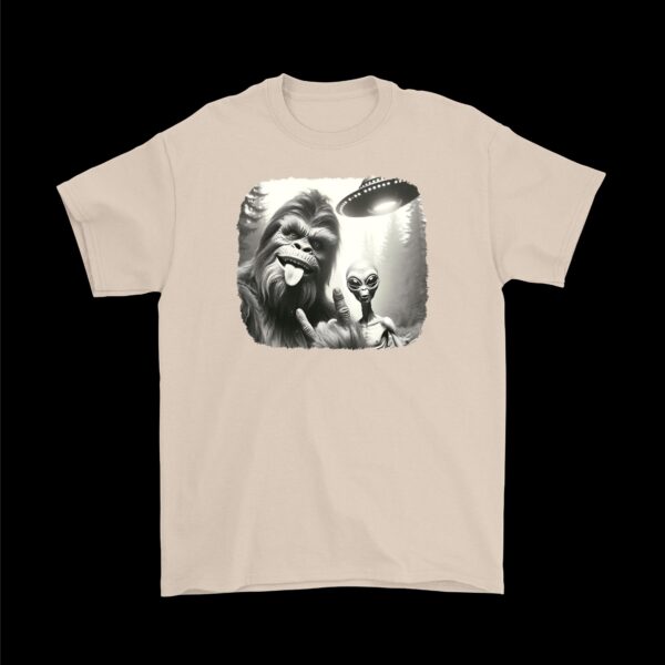 Bigfoot and Alien Selfie Tee – Fun UFO Joyride Graphic Shirt