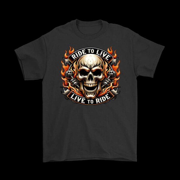 Biker T-Shirt: Motorcycle Piston Skull & Flames Graphic Tee