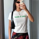 Books and Yarn Baby Tee – Funny Knitting Crop Top for Book Lovers