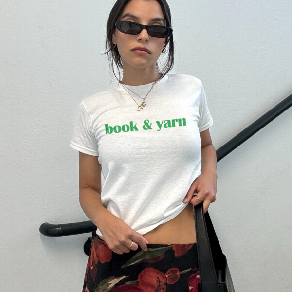 Books and Yarn Baby Tee – Funny Knitting Crop Top for Book Lovers