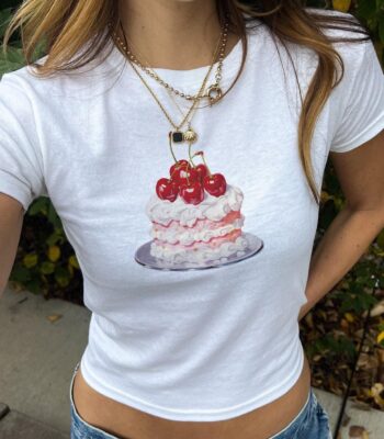 Cherry Cake Baby Tee – Cute Pink & Red Girly Fashion Top