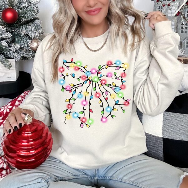 Christmas Lights Coquette Bow Sweatshirt – Festive Holiday Top