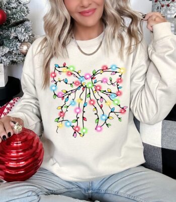Christmas Lights Coquette Bow Sweatshirt – Festive Holiday Top