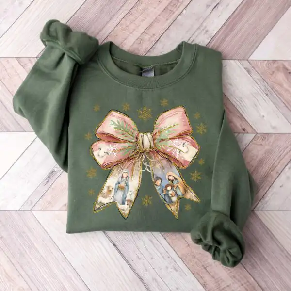 Christmas Nativity Jesus Bow Shirt – Cozy Holiday Sweatshirt