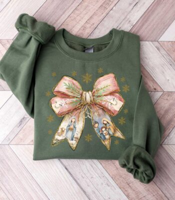 Christmas Nativity Jesus Bow Shirt – Cozy Holiday Sweatshirt