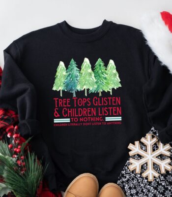 Christmas Shirt For Her - Mama Tree Tops Glisten Sweatshirt