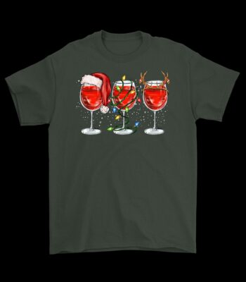 Christmas Wine Holiday T-Shirt – Fun Santa Hat & Reindeer Design
