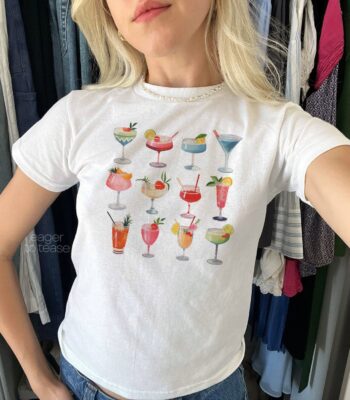Cocktail Baby Tee – Hand Painted Martini Graphic T-Shirt