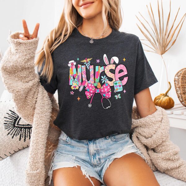 Coquette Easter Nurse T-Shirt – Cute Bunny Ears RN Tee
