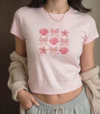 Coquette Seashell Baby Tee - Vintage Coastal Summer Vibes Top