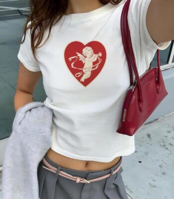 Cupid in Red Heart Baby Tee – Vintage Y2K Women's Shirt