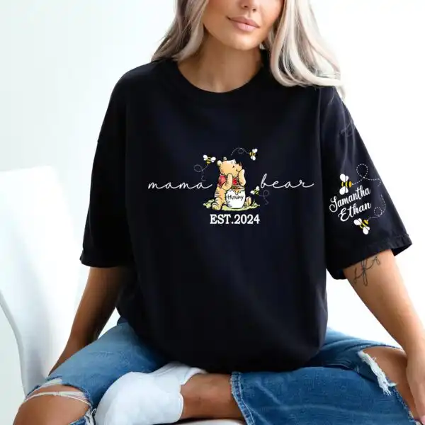 Custom Mama Bear Shirt - Personalized Mom Tee with Kids' Names