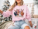 Cute Christmas Chickens Sweatshirt – Cozy Farm Animal Top for Women