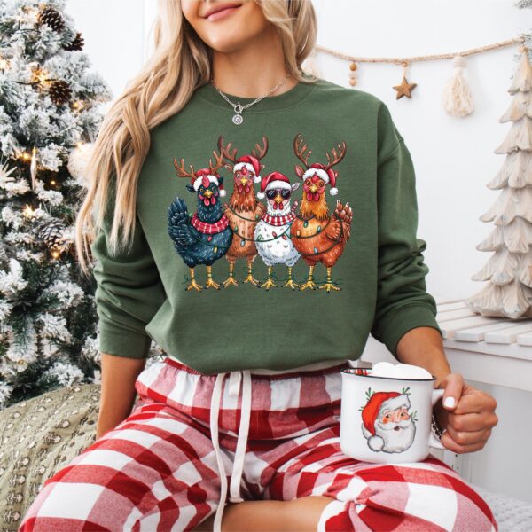 Cute Christmas Chickens Sweatshirt – Cozy Farm Animal Top for Women