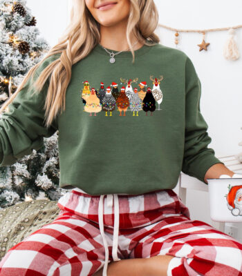 Cute Christmas Chickens Sweatshirt – Cozy Holiday Farm Hoodie