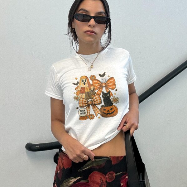 Cute Ghost Halloween Baby Tee – Black Cat Vintage Crop Top