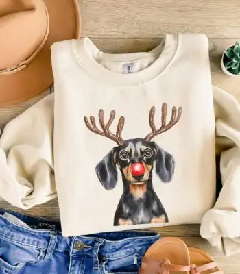 Dachshund Christmas Sweatshirt - Funny Reindeer Dog Crewneck