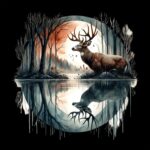 Deer Buck Moonlight Reflection Tee – Soft Cotton Forest Shirt