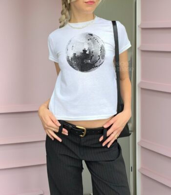 Disco Ball Baby Tee – Lightweight 90s Style Y2K Graphic Shirt