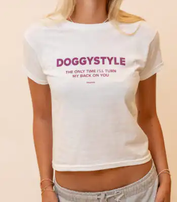 Doggystyle Graphic Baby Tee – Women's Cropped Cotton Shirt