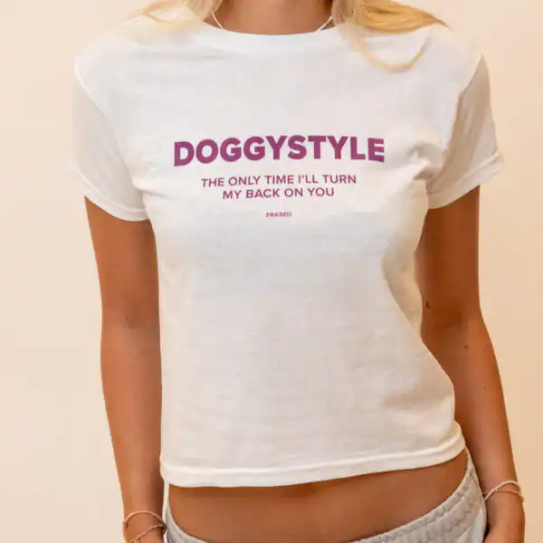 Doggystyle Graphic Baby Tee – Women's Cropped Cotton Shirt