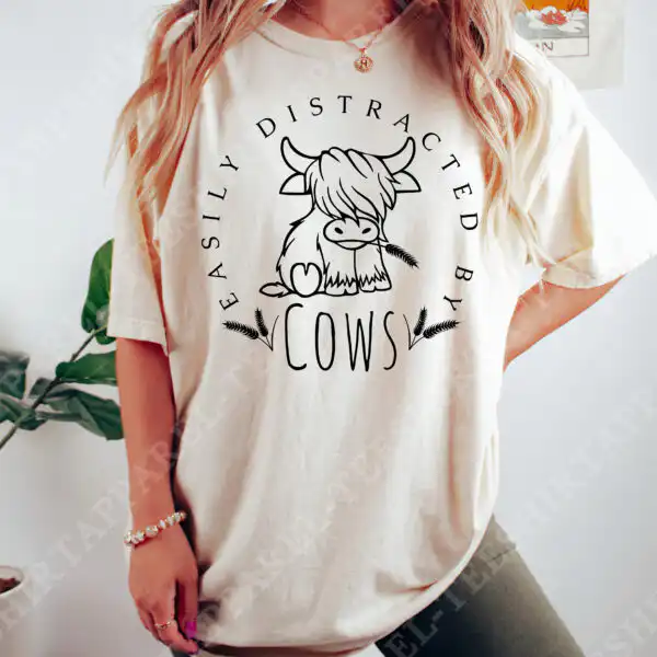 Easily Distracted By Cows T-Shirt – Funny Farm Animal Tee