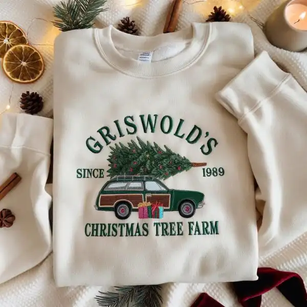 Embroidered Christmas Tree Farm Sweatshirt – Cozy Holiday Top