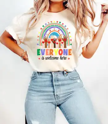 Everyone Is Welcome Here Rainbow Sweatshirt – Equality Gift for Friends