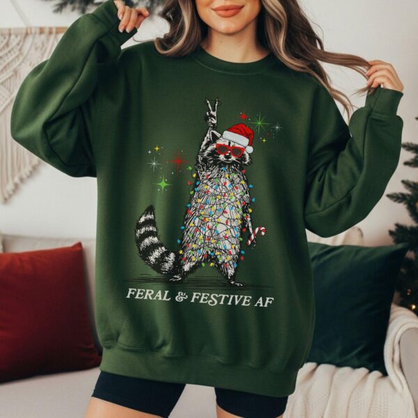 Feral & Festive Raccoon Sweatshirt – Funny Ugly Christmas Top