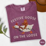 Festive Goose On The Loose Christmas Tee – Funny Gingerbread Shirt
