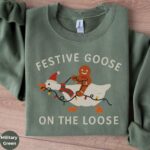 Festive Goose On The Loose Christmas Tee – Funny Gingerbread Shirt