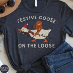 Festive Goose On The Loose Christmas Tee – Funny Gingerbread Shirt