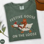 Festive Goose On The Loose Christmas Tee – Funny Gingerbread Shirt