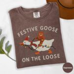 Festive Goose On The Loose Christmas Tee – Funny Gingerbread Shirt