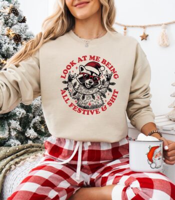 Festive Raccoon Christmas Sweatshirt – Funny Holiday Hoodie