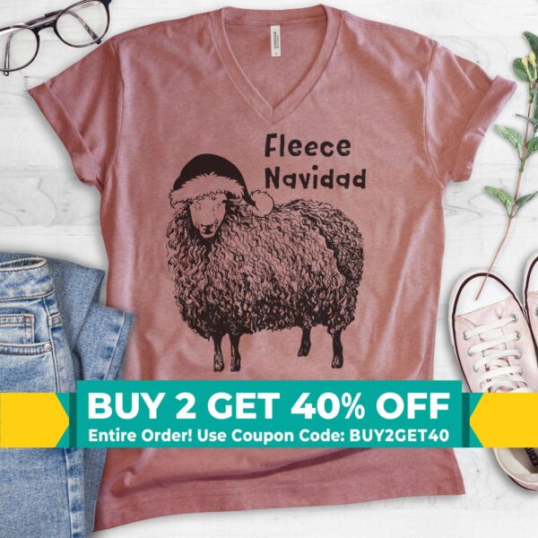 Fleece Navidad V-neck T-shirt – Funny Christmas Sheep Tee