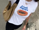 Fruit Baby Tee - Tropical Papaya Vintage Aesthetic Shirt for Girls