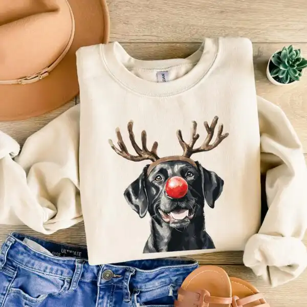 Funny Black Lab Christmas Sweatshirt – Cozy Reindeer Pullover