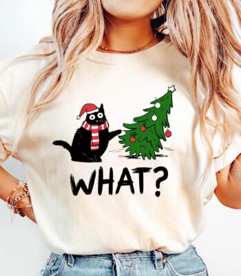 Funny Cat Christmas Shirt – Christmas Tree Knocked Over Tee