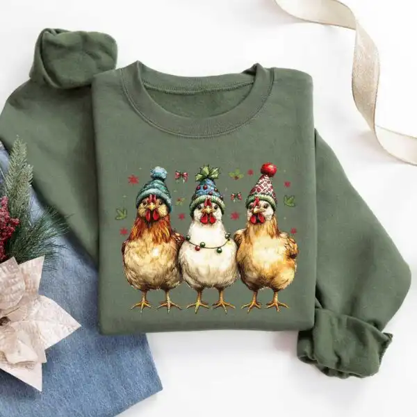 Funny Chicken Christmas Sweatshirt – Festive Holiday Graphic Tee