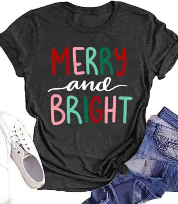 Funny Christmas Tree Light Graphic Shirt – Women’s Holiday Top