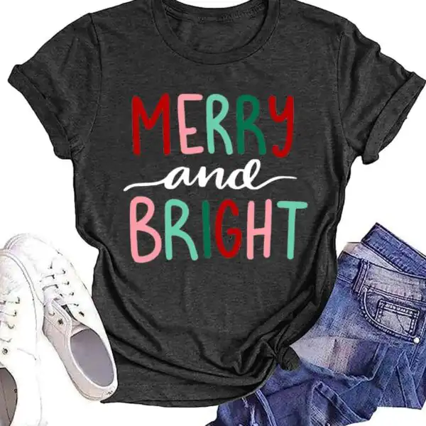 Funny Christmas Tree Light Graphic Shirt – Women’s Holiday Top