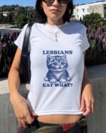 Funny Lesbians Eat What Baby Tee – Sassy LGBTQ Pride Crop Top