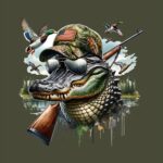 Gator Hunting Graphic T-Shirt – Alligator with Hat & Gun Design