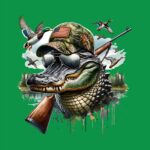 Gator Hunting Graphic T-Shirt – Alligator with Hat & Gun Design