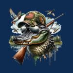 Gator Hunting Graphic T-Shirt – Alligator with Hat & Gun Design
